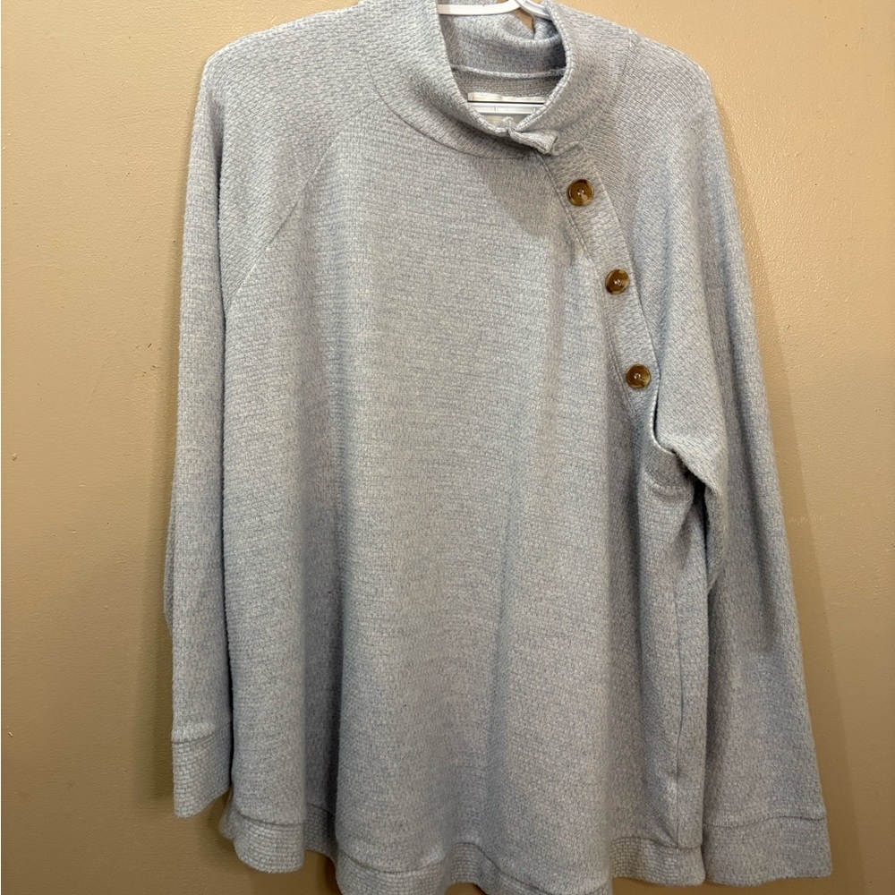 French Laundry Light Gray Cowl Neck Sweater with Button Accents